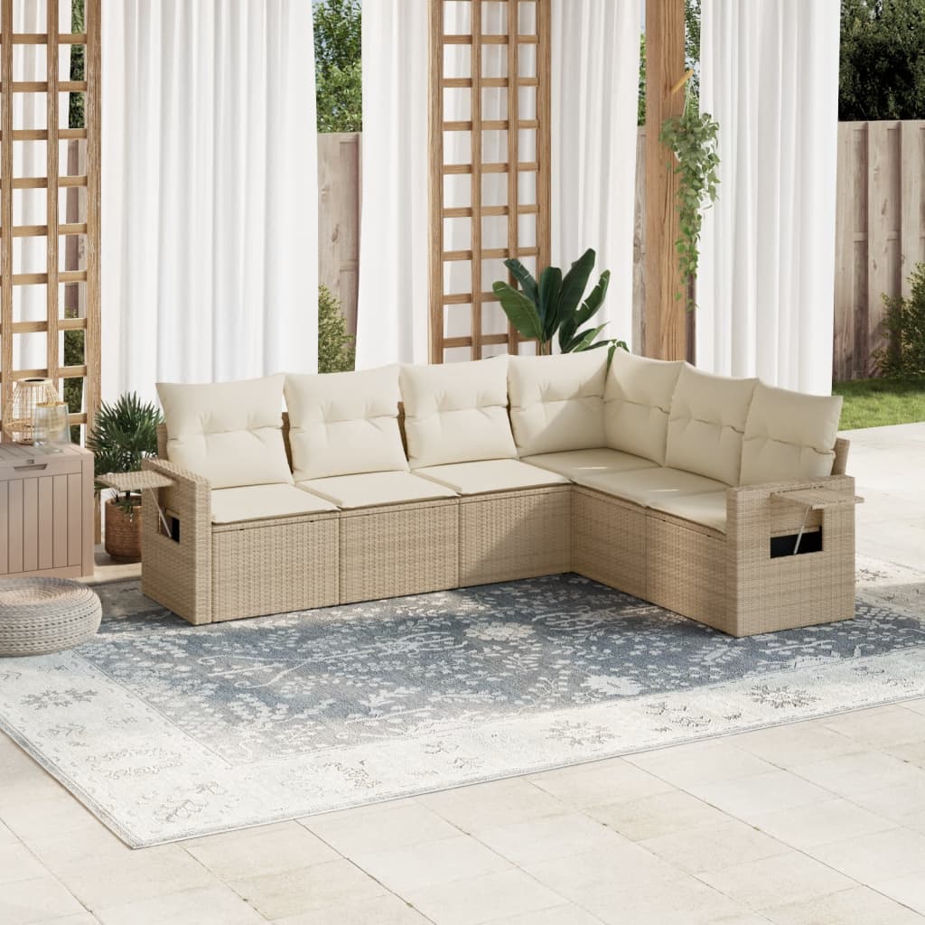 6-tlg. Garten-Sofagarnitur mit Kissen Beige Poly Rattan 6-tlg. Garten-Sofagarnitur mit Kissen Beige Poly Rattan