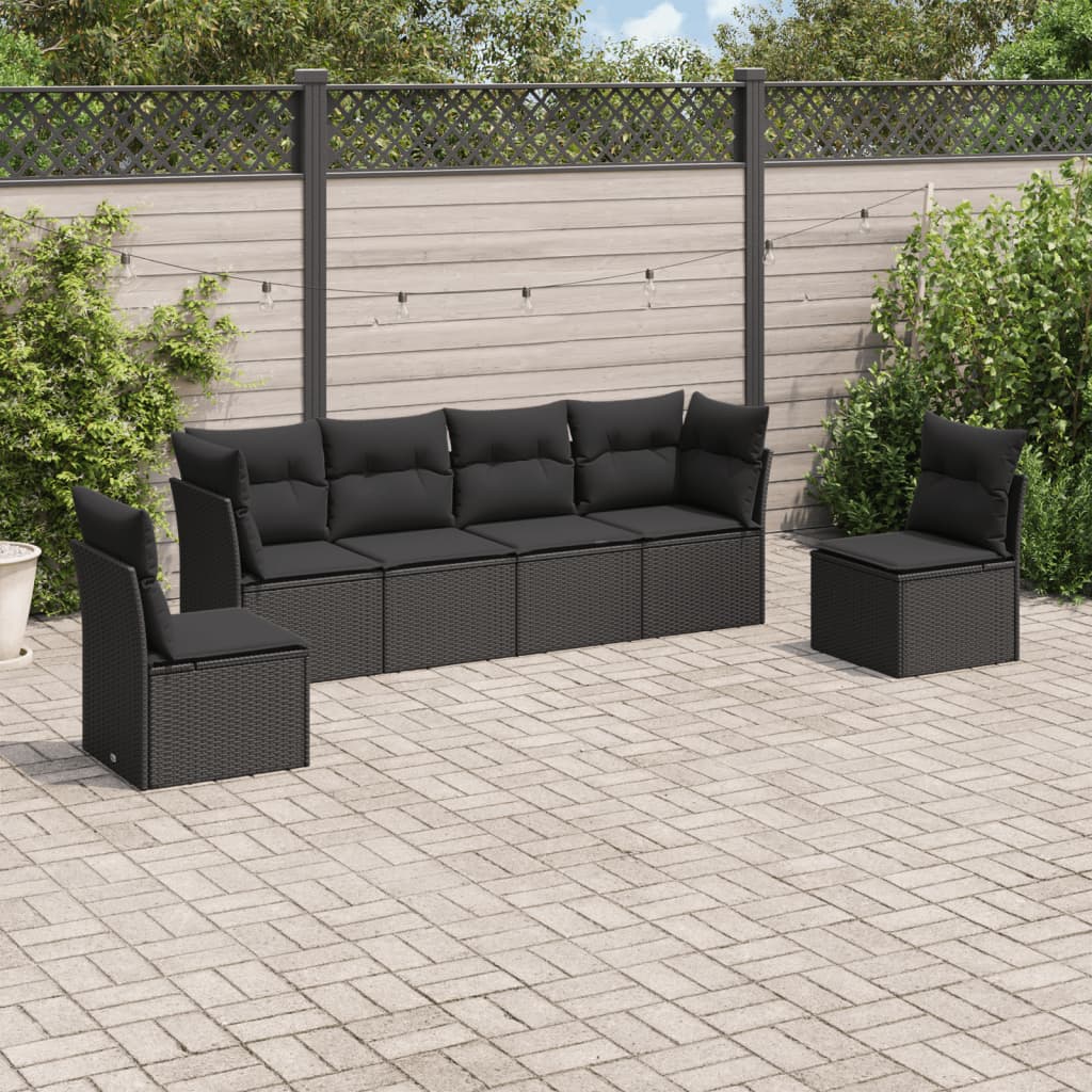 6-tlg. Garten-Sofagarnitur mit Kissen Schwarz Poly Rattan 6-tlg. Garten-Sofagarnitur mit Kissen Schwarz Poly Rattan