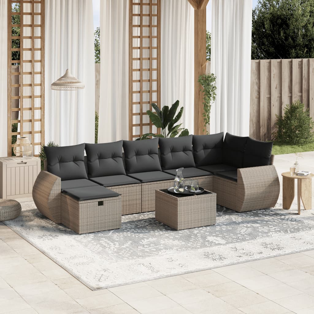 8-tlg. Garten-Sofagarnitur mit Kissen Grau Poly Rattan 8-tlg. Garten-Sofagarnitur mit Kissen Grau Poly Rattan