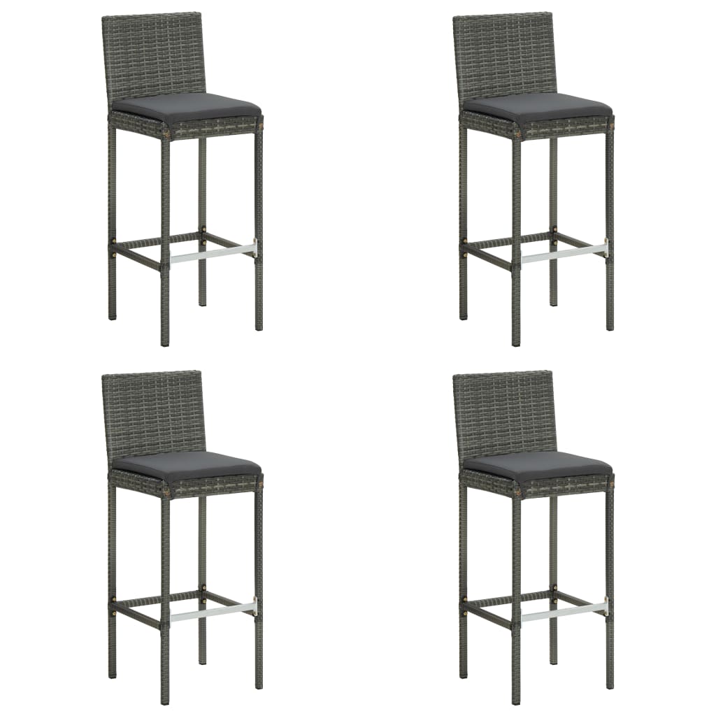 Garten-Barhocker mit Kissen 4 Stk. Grau Poly Rattan Garten-Barhocker mit Kissen 4 Stk. Grau Poly Rattan