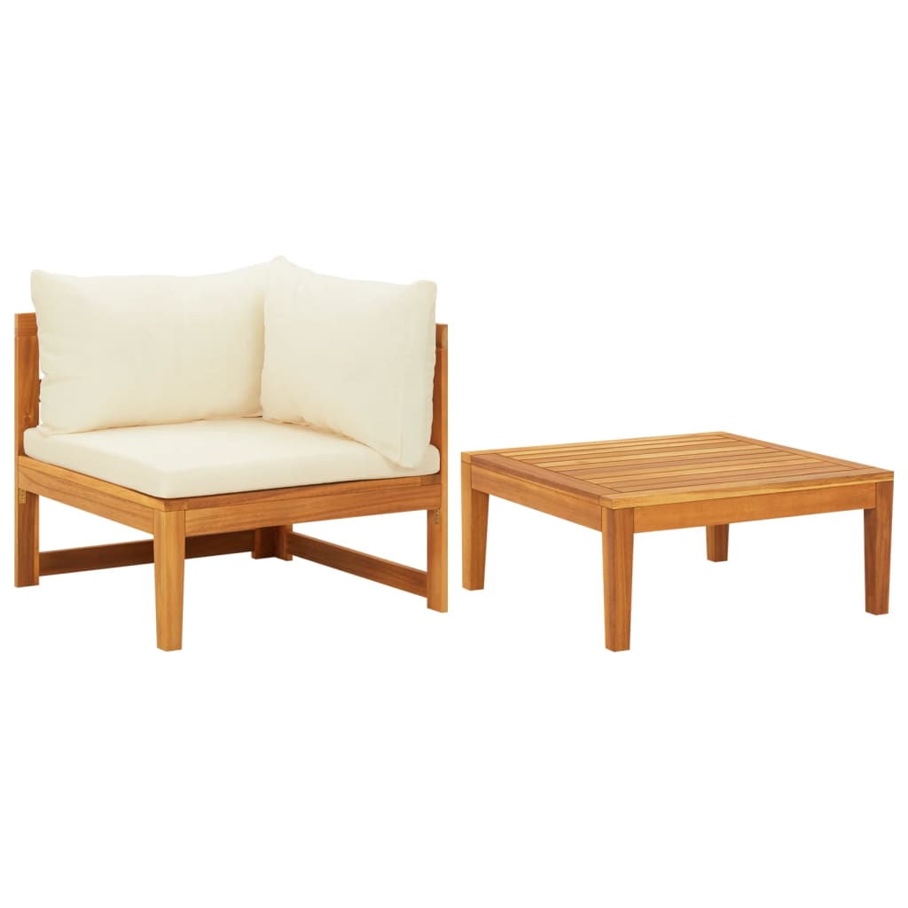 2-tlg. Garten-Lounge-Set mit Kissen Cremeweiß Akazienholz 2-tlg. Garten-Lounge-Set mit Kissen Cremeweiß Akazienholz