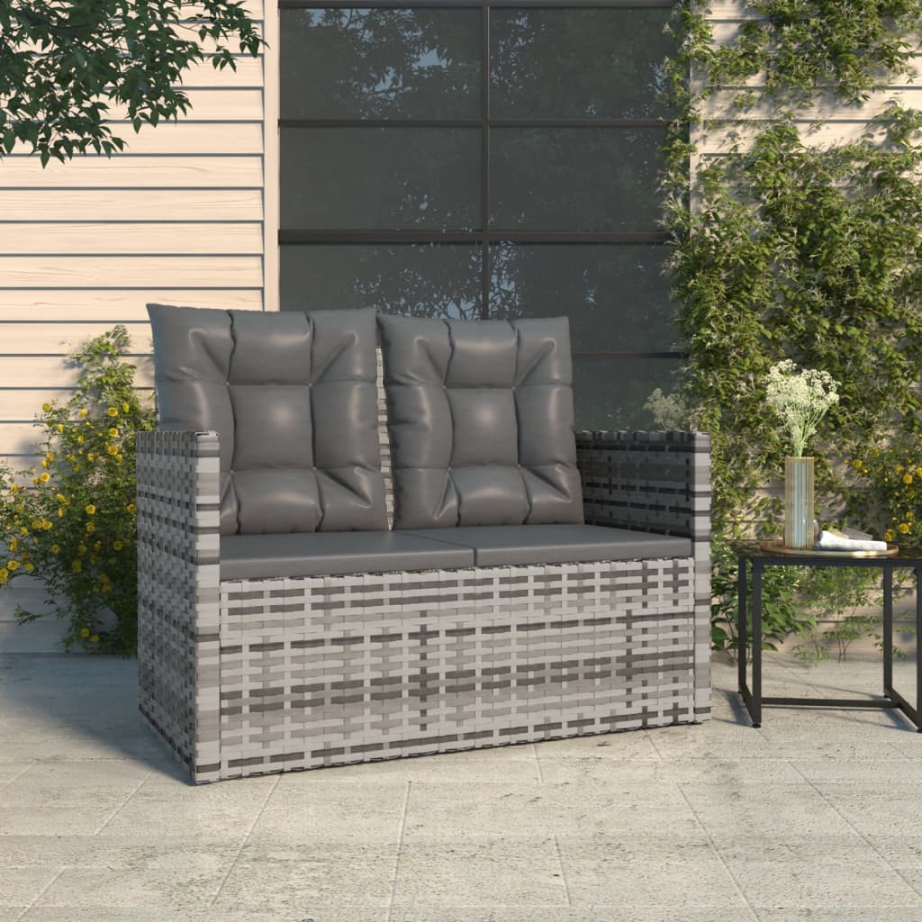 Gartenbank mit Kissen Grau 105 cm Poly Rattan Gartenbank mit Kissen Grau 105 cm Poly Rattan