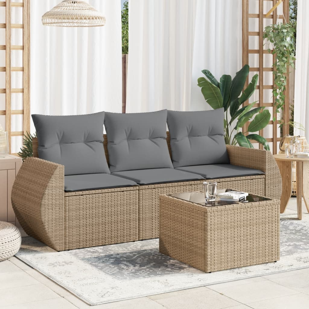 4-tlg. Garten-Sofagarnitur mit Kissen Beige Poly Rattan 4-tlg. Garten-Sofagarnitur mit Kissen Beige Poly Rattan