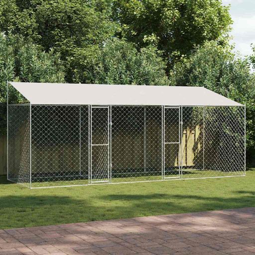 Hundekäfig Silber 600 x 200 x 256 cm Verzinkter Stahl Hundekäfig Silber 600 x 200 x 256 cm Verzinkter Stahl