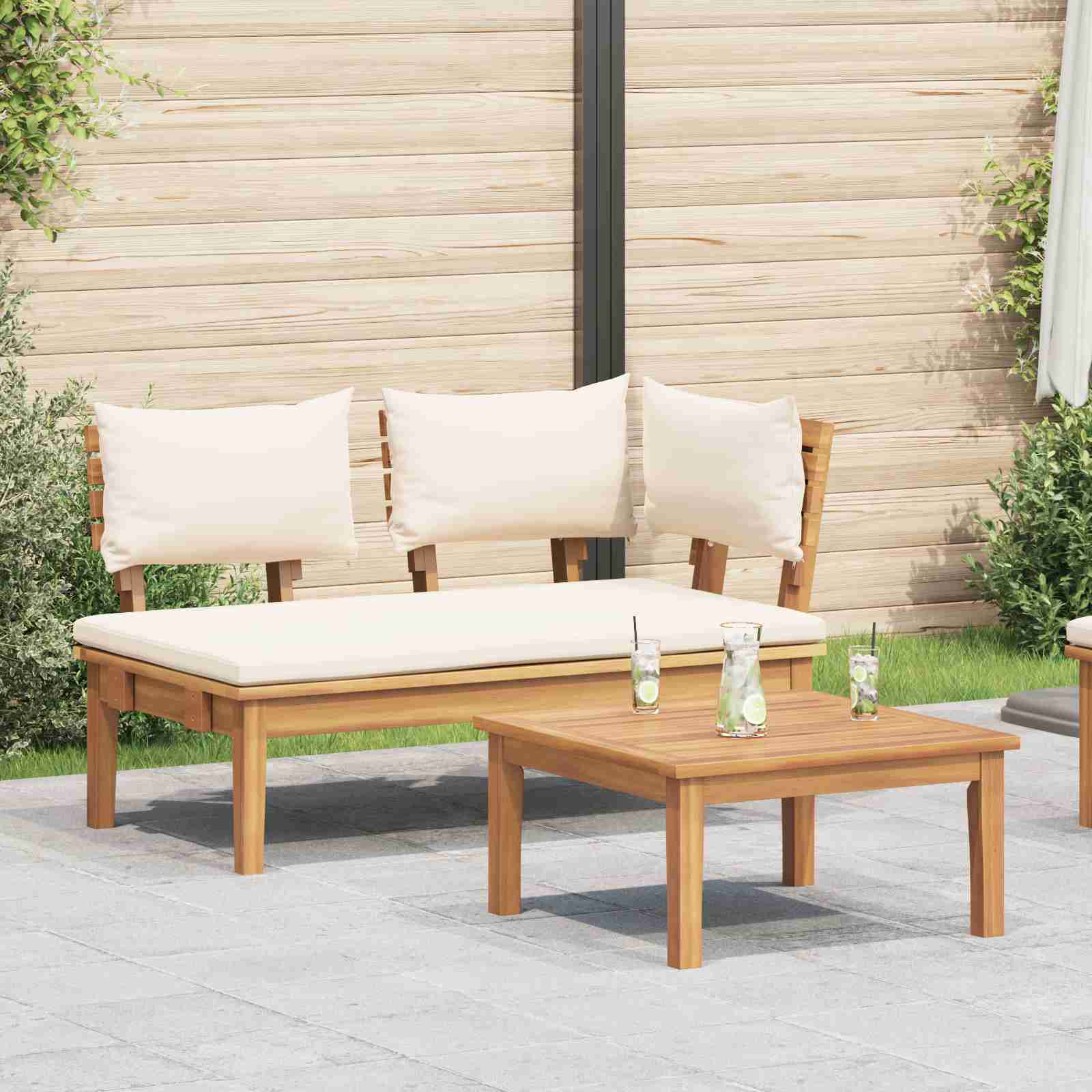 2-teiliges Gartenbankset aus massivem Teakholz 2-teiliges Gartenbankset aus massivem Teakholz