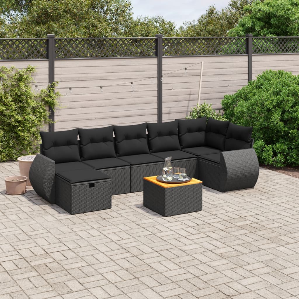 8-tlg. Garten-Sofagarnitur mit Kissen Schwarz Poly Rattan 8-tlg. Garten-Sofagarnitur mit Kissen Schwarz Poly Rattan