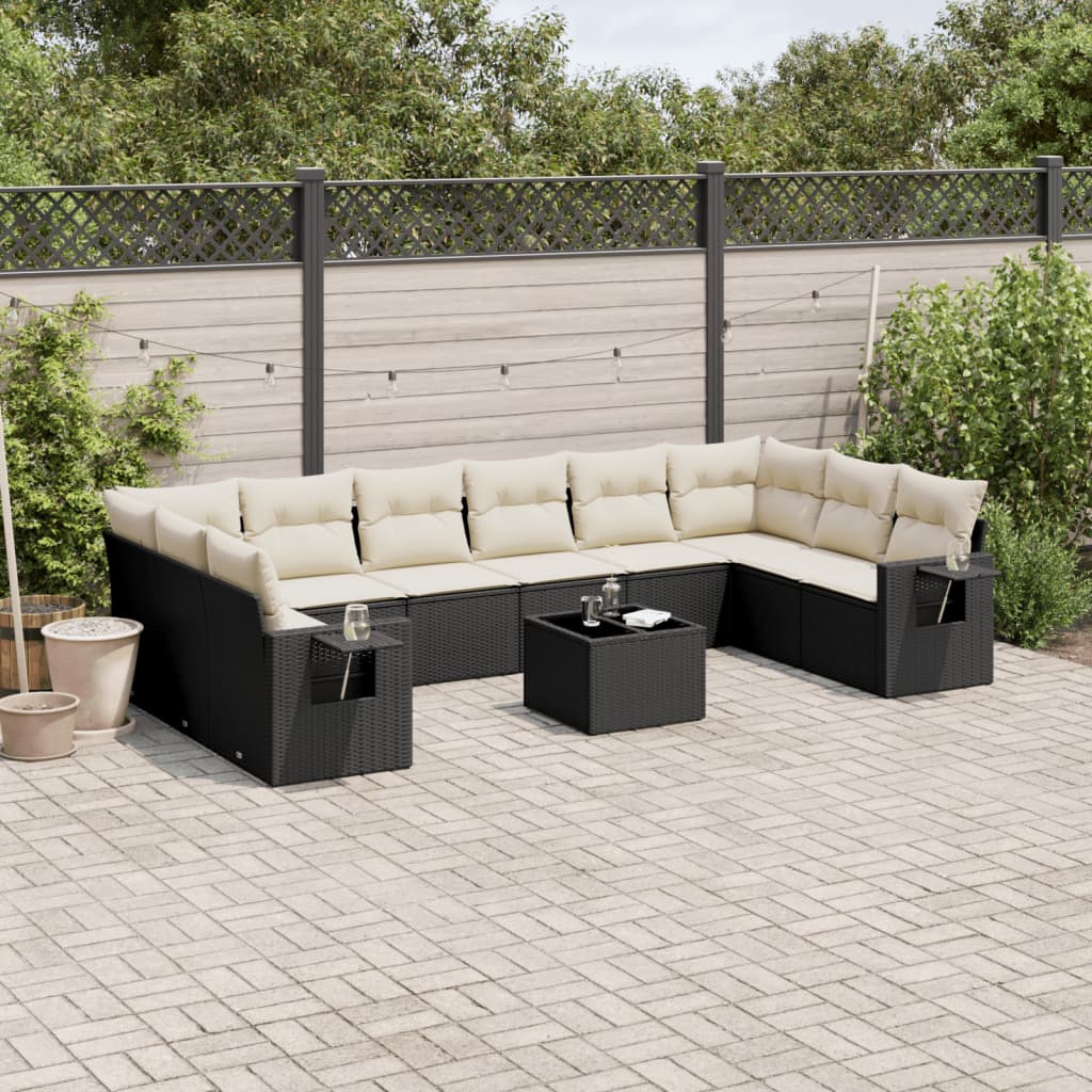 11-tlg. Garten-Sofagarnitur mit Kissen Schwarz Poly Rattan 11-tlg. Garten-Sofagarnitur mit Kissen Schwarz Poly Rattan