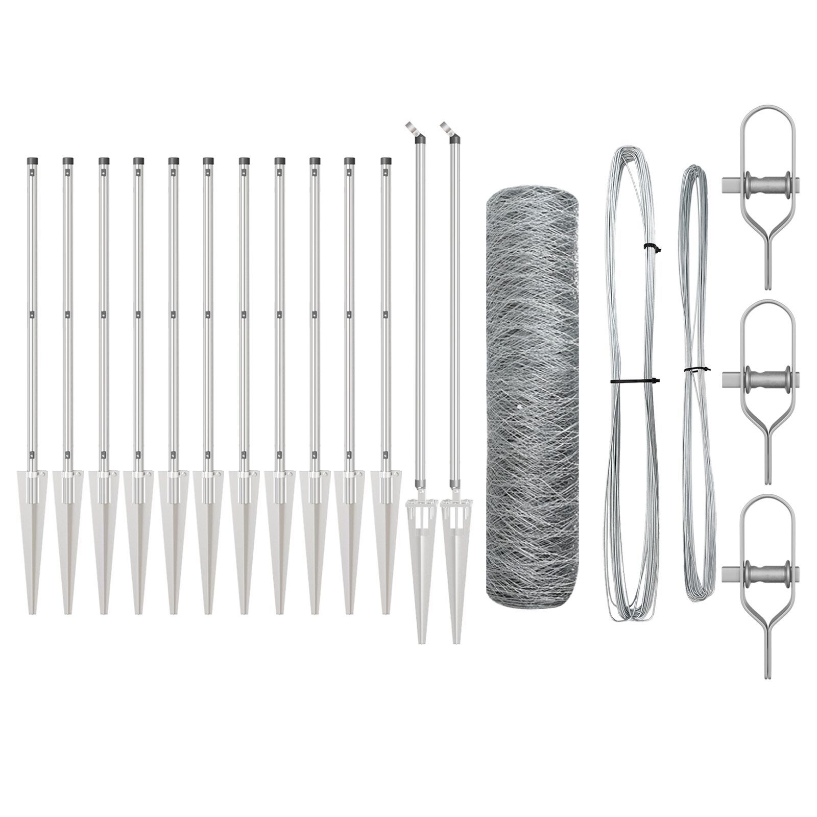 Sechskantzaun 0.5x10 m Galvanisierter Stahl, Zaunpfosten mit Spike 7 Stk Ø32 mm 80 cm Galvanisierter Stahl