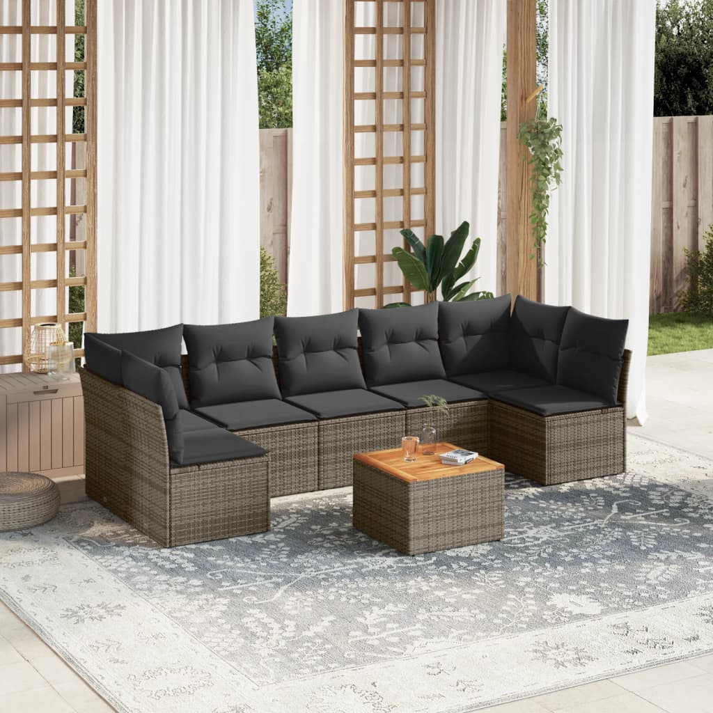 8-tlg. Garten-Sofagarnitur mit Kissen Grau Poly Rattan 8-tlg. Garten-Sofagarnitur mit Kissen Grau Poly Rattan
