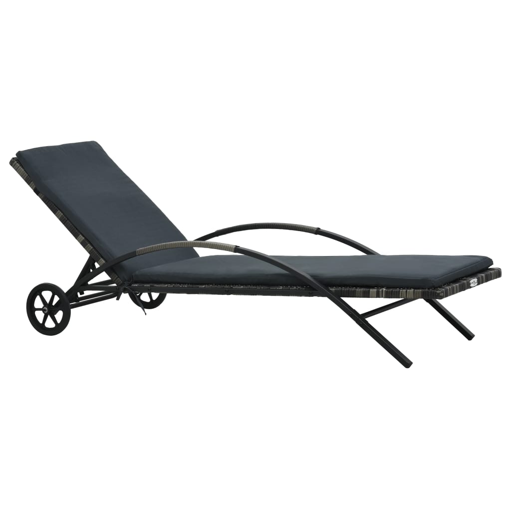 Sonnenliege mit Auflage & Rädern Poly Rattan Anthrazit Sonnenliege mit Auflage & Rädern Poly Rattan Anthrazit