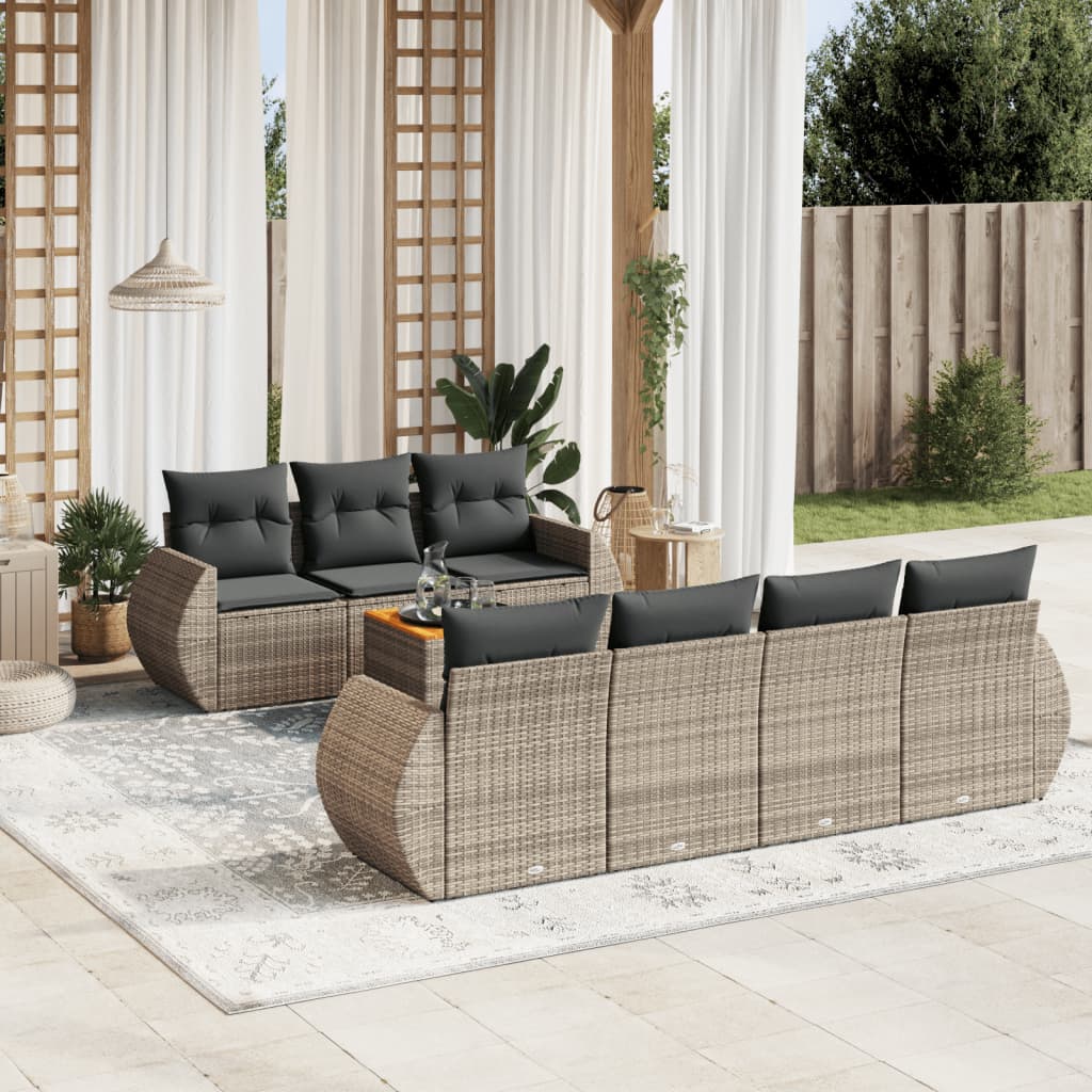 8-tlg. Garten-Sofagarnitur mit Kissen Grau Poly Rattan 8-tlg. Garten-Sofagarnitur mit Kissen Grau Poly Rattan