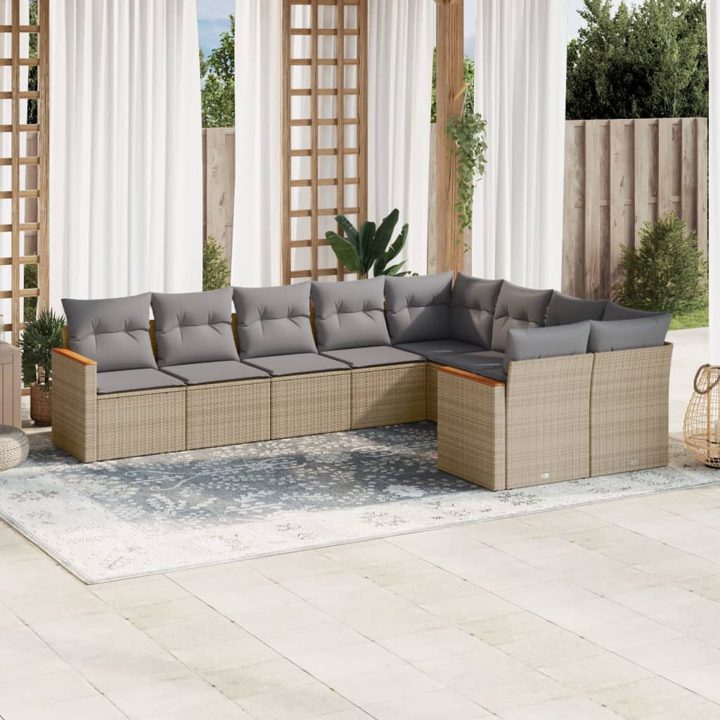 9-tlg. Garten-Sofagarnitur mit Kissen Beige Poly Rattan 9-tlg. Garten-Sofagarnitur mit Kissen Beige Poly Rattan