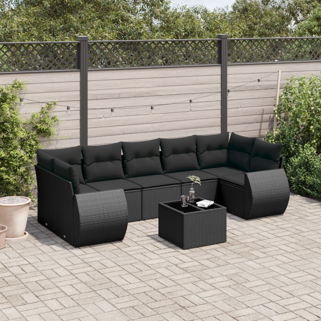 8-tlg. Garten-Sofagarnitur mit Kissen Schwarz Poly Rattan 8-tlg. Garten-Sofagarnitur mit Kissen Schwarz Poly Rattan