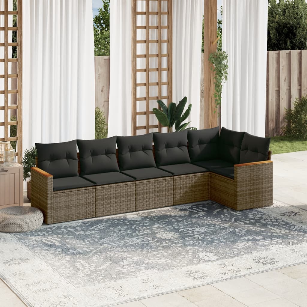 6-tlg. Garten-Sofagarnitur mit Kissen Grau Poly Rattan 6-tlg. Garten-Sofagarnitur mit Kissen Grau Poly Rattan