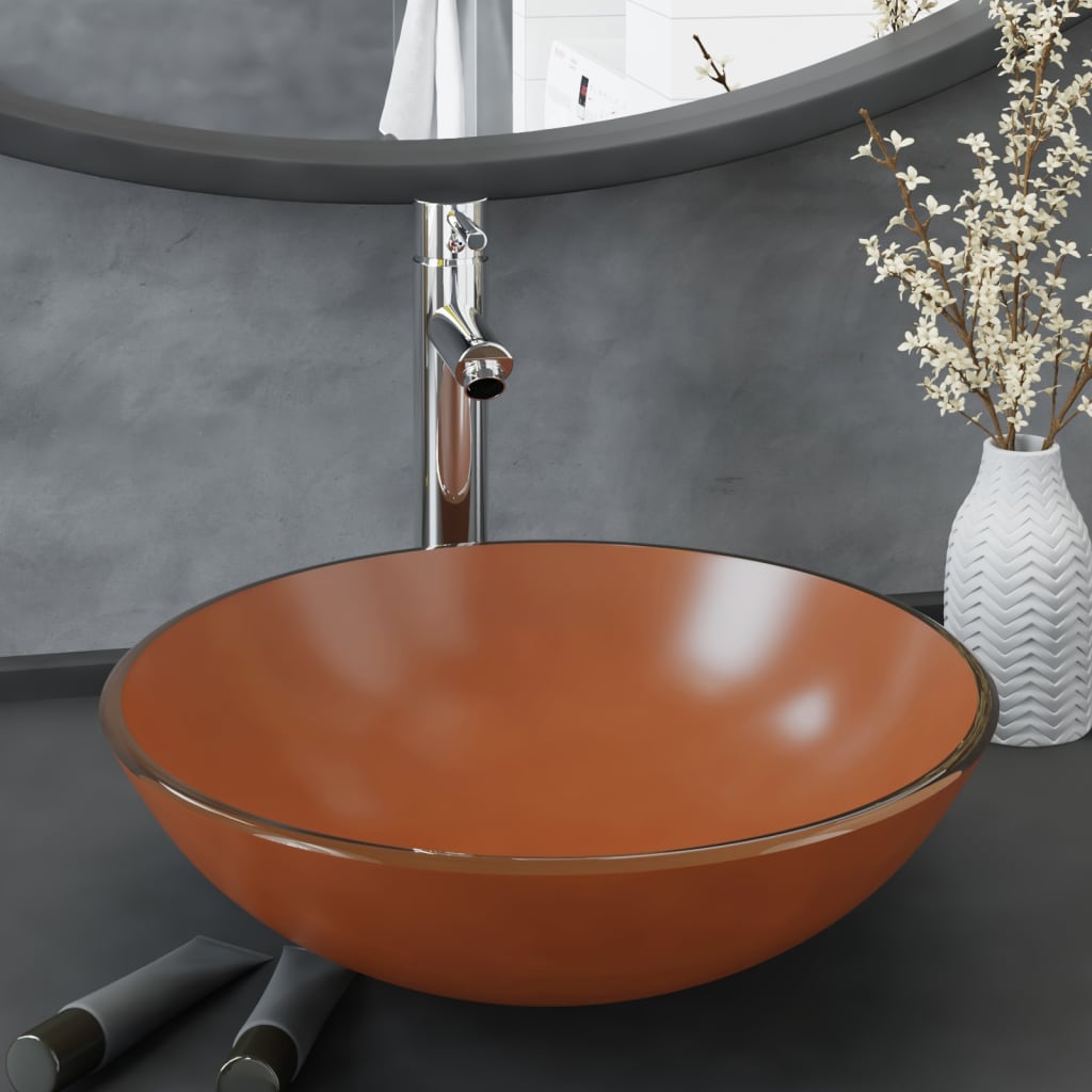 Badezimmer Waschbecken mit Wasserhahn und Ablaufgarnitur Braun