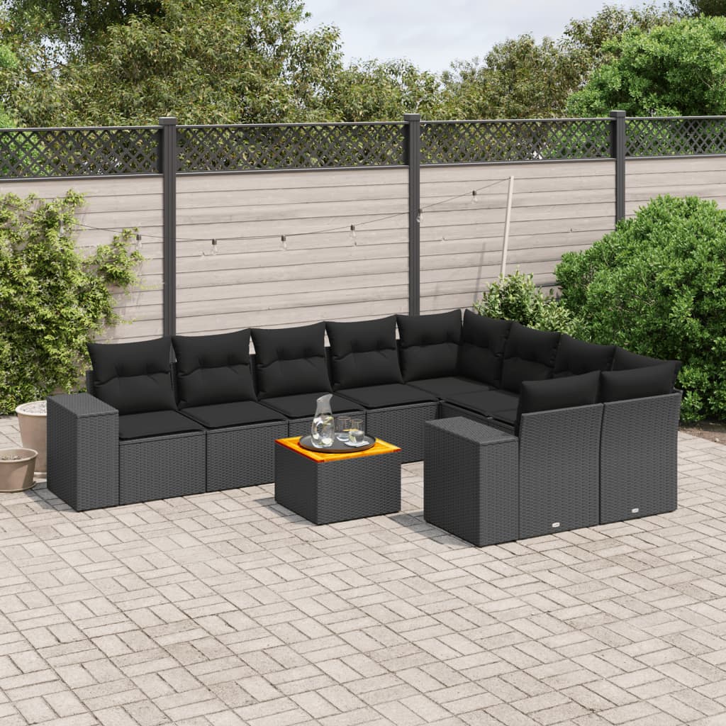 10-tlg. Garten-Sofagarnitur mit Kissen Schwarz Poly Rattan 10-tlg. Garten-Sofagarnitur mit Kissen Schwarz Poly Rattan