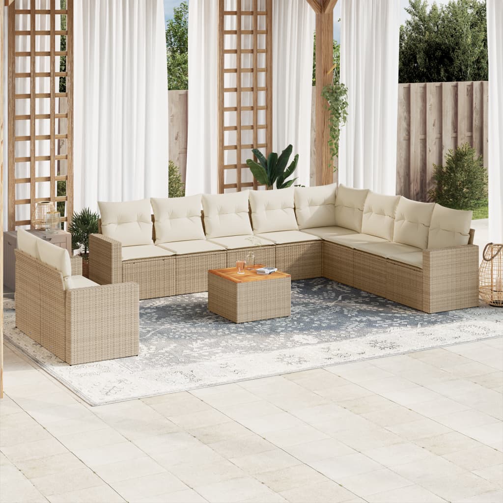 11-tlg. Garten-Sofagarnitur mit Kissen Beige Poly Rattan 11-tlg. Garten-Sofagarnitur mit Kissen Beige Poly Rattan