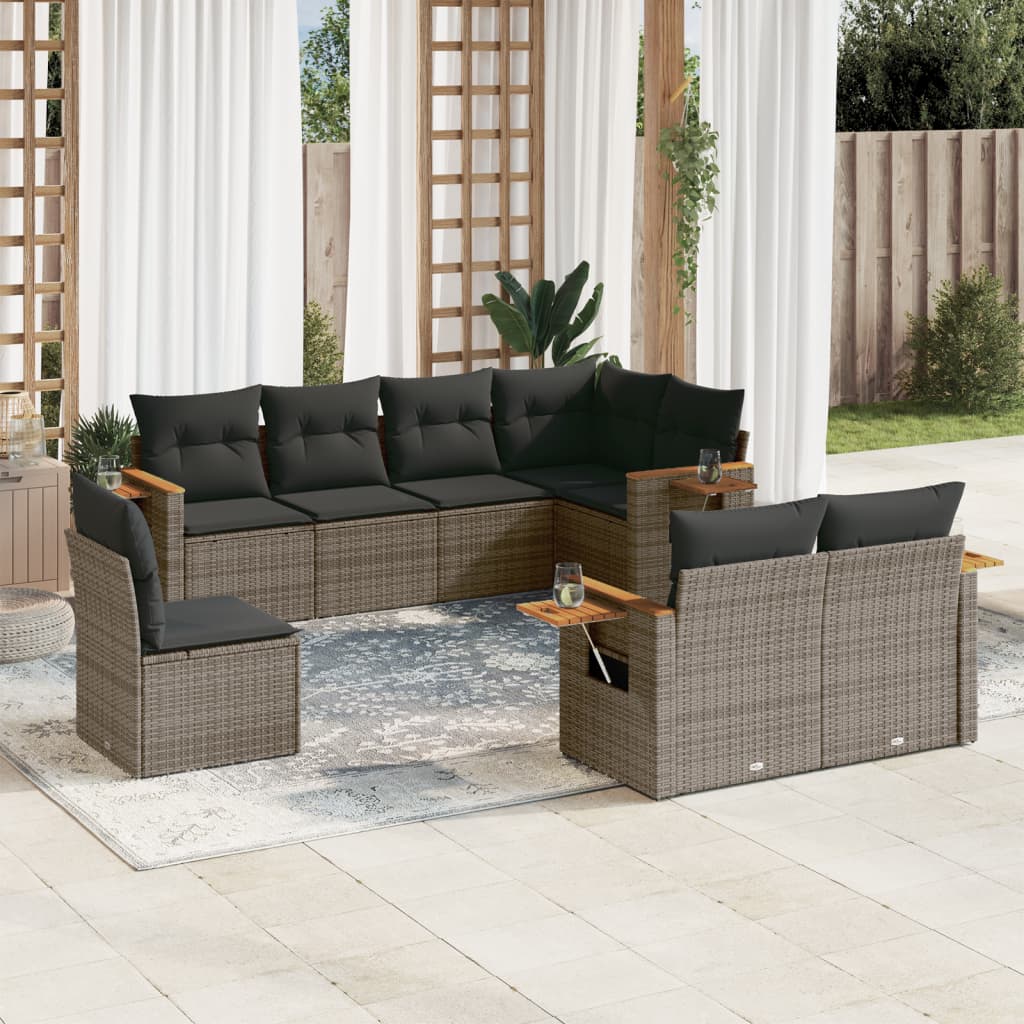 8-tlg. Garten-Sofagarnitur mit Kissen Grau Poly Rattan 8-tlg. Garten-Sofagarnitur mit Kissen Grau Poly Rattan