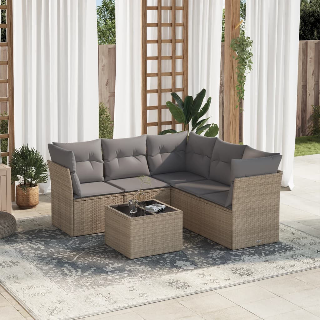 6-tlg. Garten-Sofagarnitur mit Kissen Beige Poly Rattan 6-tlg. Garten-Sofagarnitur mit Kissen Beige Poly Rattan
