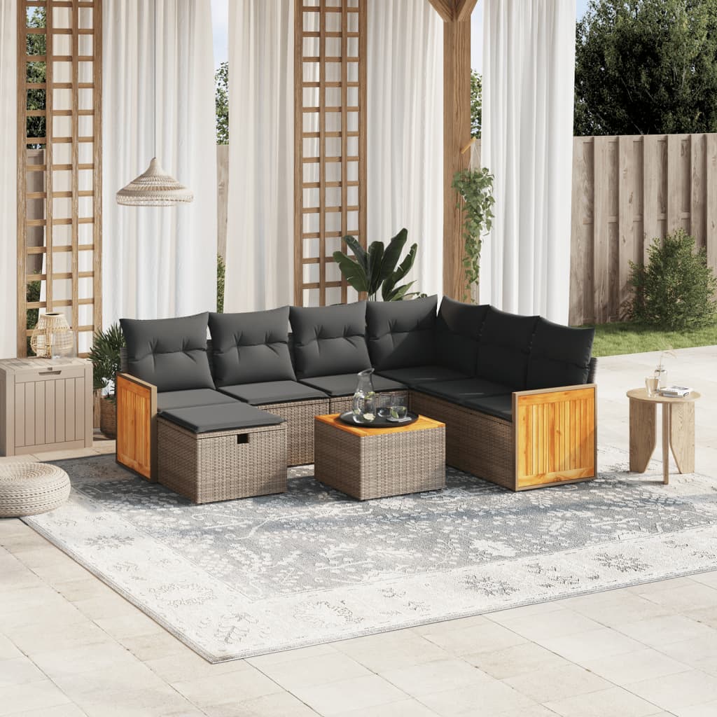 8-tlg. Garten-Sofagarnitur mit Kissen Grau Poly Rattan 8-tlg. Garten-Sofagarnitur mit Kissen Grau Poly Rattan