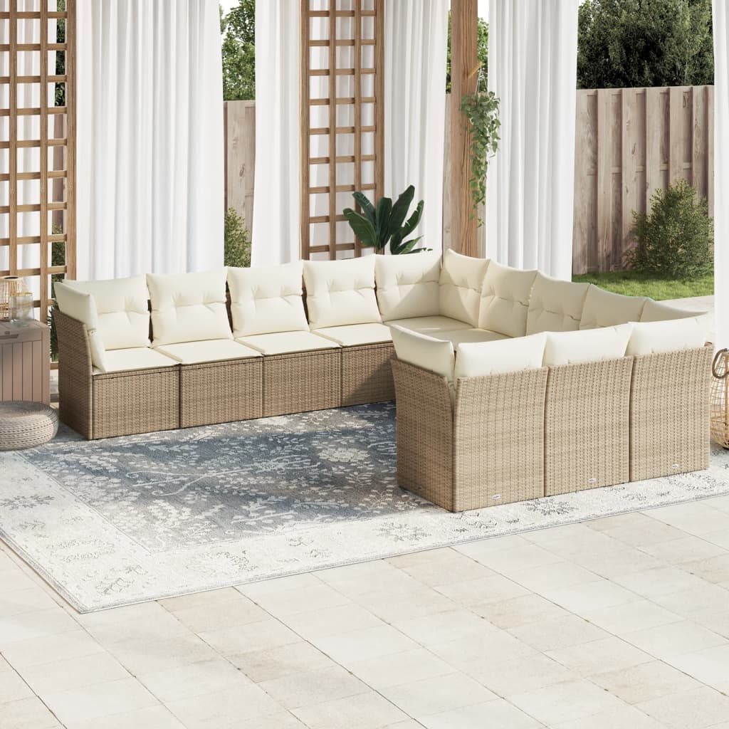 11-tlg. Garten-Sofagarnitur mit Kissen Beige Poly Rattan 11-tlg. Garten-Sofagarnitur mit Kissen Beige Poly Rattan