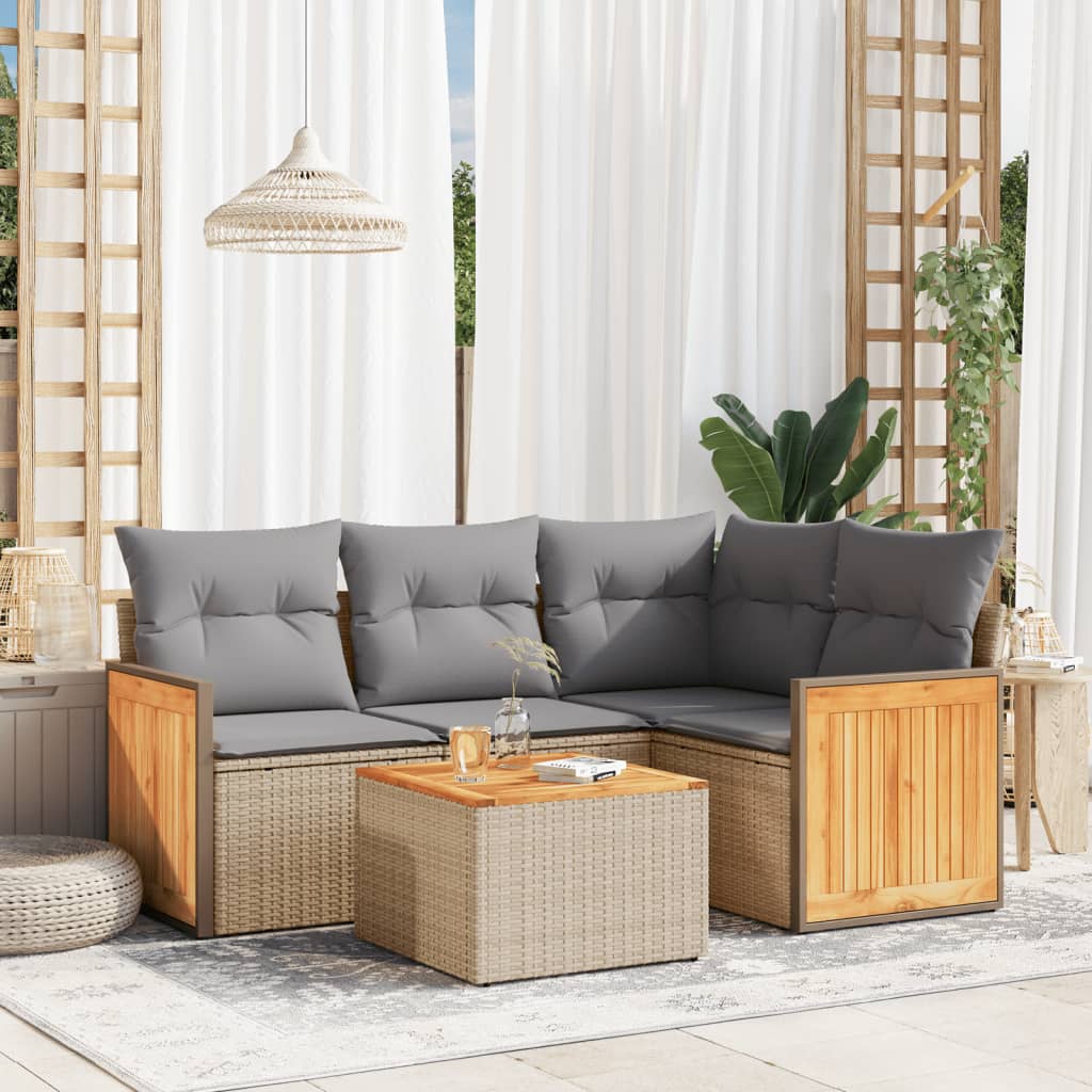 5-tlg. Garten-Sofagarnitur mit Kissen Beige Poly Rattan 5-tlg. Garten-Sofagarnitur mit Kissen Beige Poly Rattan