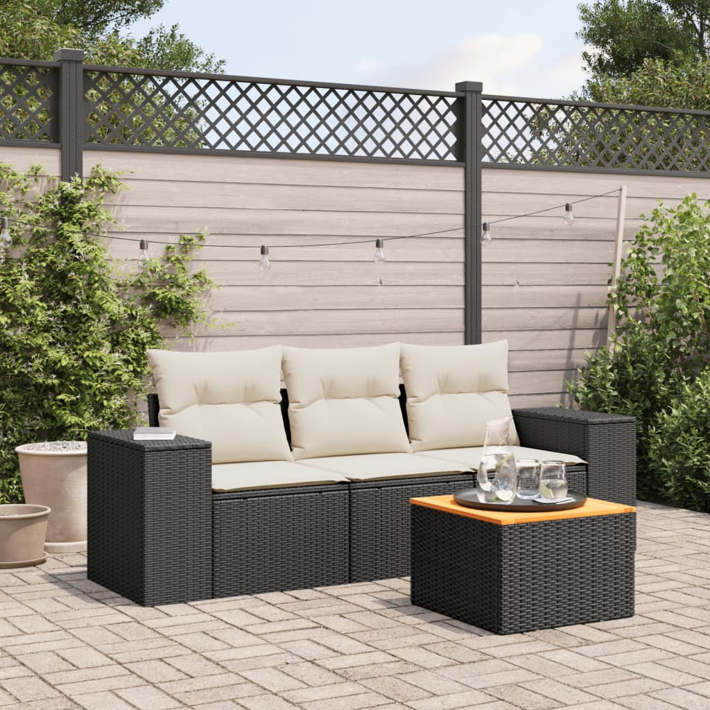 4-tlg. Garten-Sofagarnitur mit Kissen Schwarz Poly Rattan 4-tlg. Garten-Sofagarnitur mit Kissen Schwarz Poly Rattan
