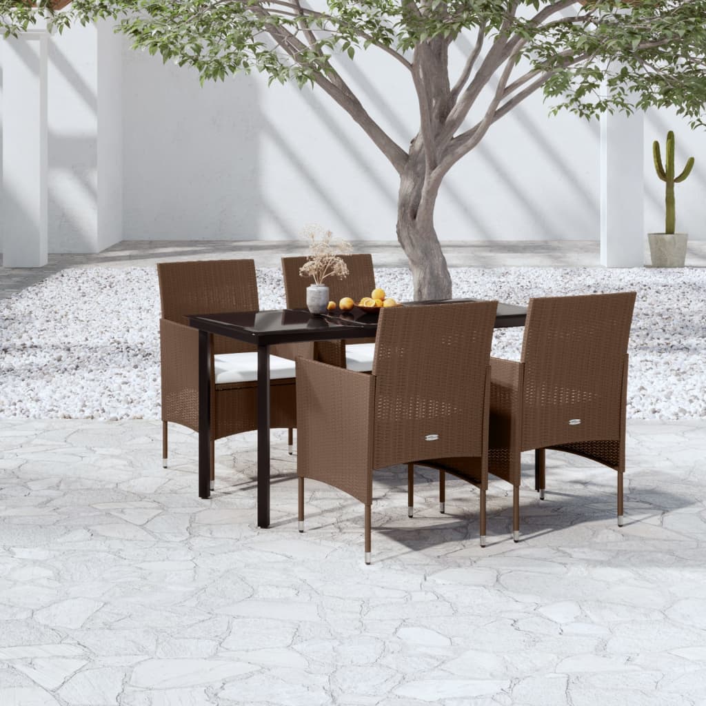 5-tlg. Garten-Essgruppe mit Kissen Braun und Schwarz 5-tlg. Garten-Essgruppe mit Kissen Braun und Schwarz