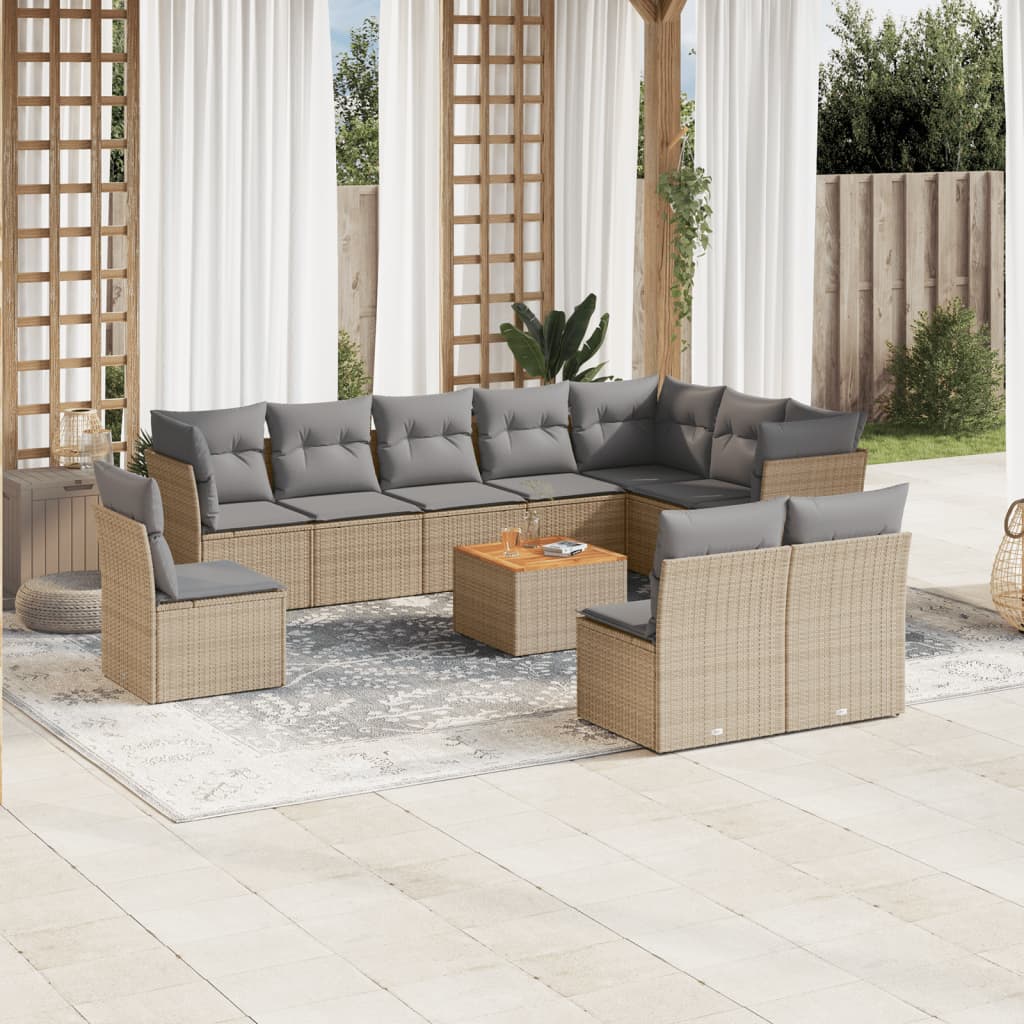 11-tlg. Garten-Sofagarnitur mit Kissen Beige Poly Rattan 11-tlg. Garten-Sofagarnitur mit Kissen Beige Poly Rattan