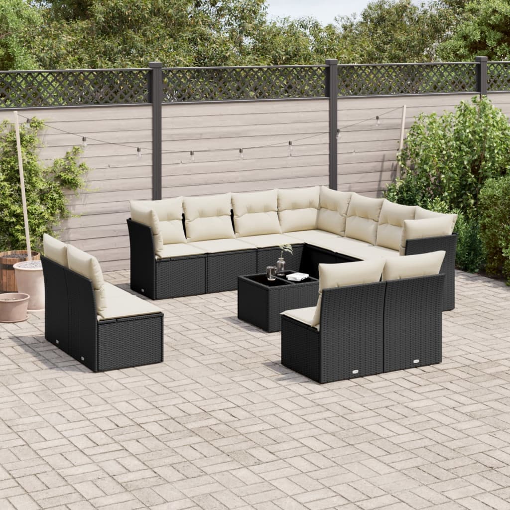 12-tlg. Garten-Sofagarnitur mit Kissen Schwarz Poly Rattan 12-tlg. Garten-Sofagarnitur mit Kissen Schwarz Poly Rattan