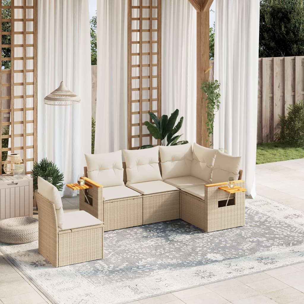 5-tlg. Garten-Sofagarnitur mit Kissen Beige Poly Rattan 5-tlg. Garten-Sofagarnitur mit Kissen Beige Poly Rattan