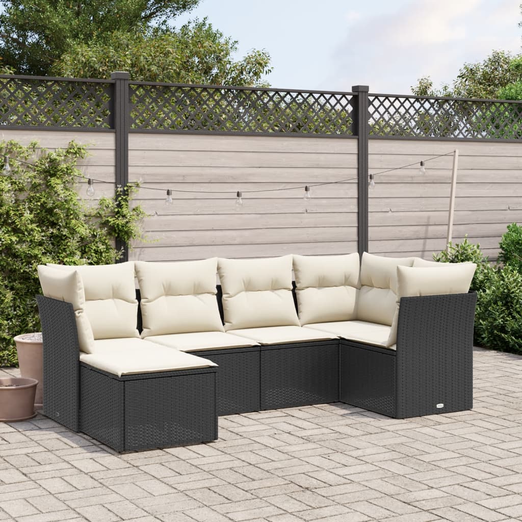 6-tlg. Garten-Sofagarnitur mit Kissen Schwarz Poly Rattan 6-tlg. Garten-Sofagarnitur mit Kissen Schwarz Poly Rattan