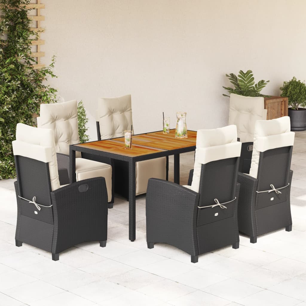 7-tlg. Garten-Essgruppe mit Kissen Schwarz Poly Rattan 7-tlg. Garten-Essgruppe mit Kissen Schwarz Poly Rattan