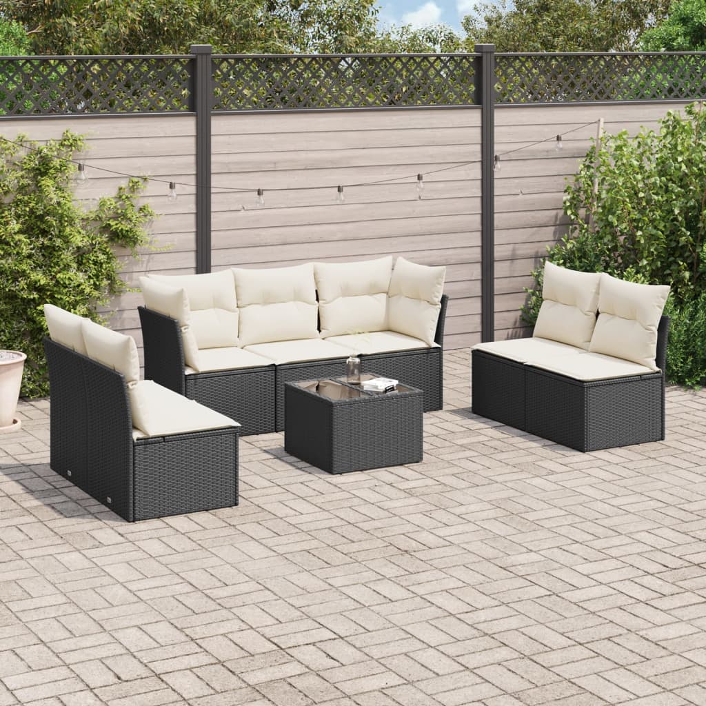 8-tlg. Garten-Sofagarnitur mit Kissen Schwarz Poly Rattan 8-tlg. Garten-Sofagarnitur mit Kissen Schwarz Poly Rattan