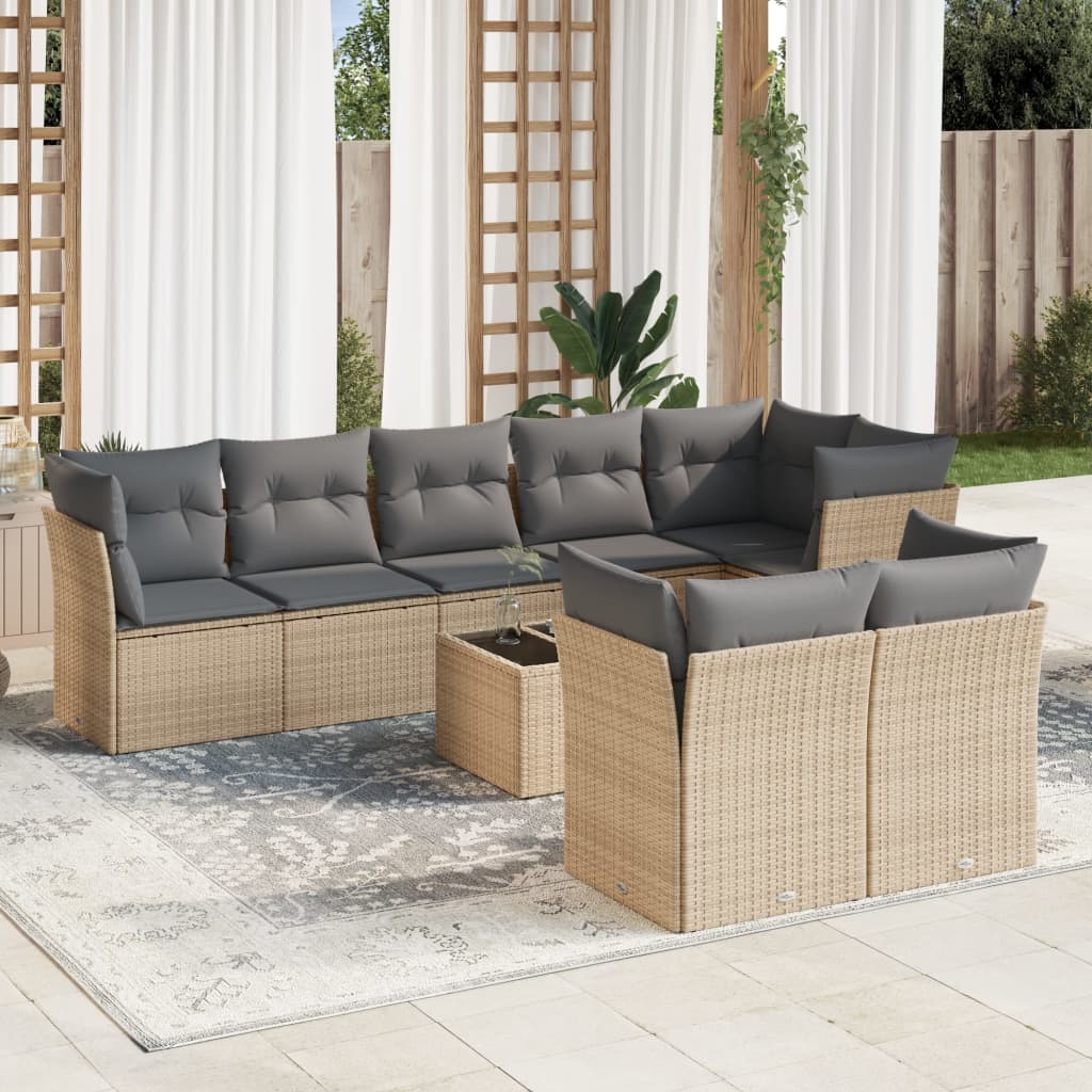 9-tlg. Garten-Sofagarnitur mit Kissen Beige Poly Rattan 9-tlg. Garten-Sofagarnitur mit Kissen Beige Poly Rattan