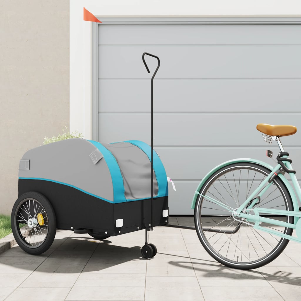 Fahrradanhänger Schwarz und Blau 45 kg Eisen Fahrradanhänger Schwarz und Blau 45 kg Eisen