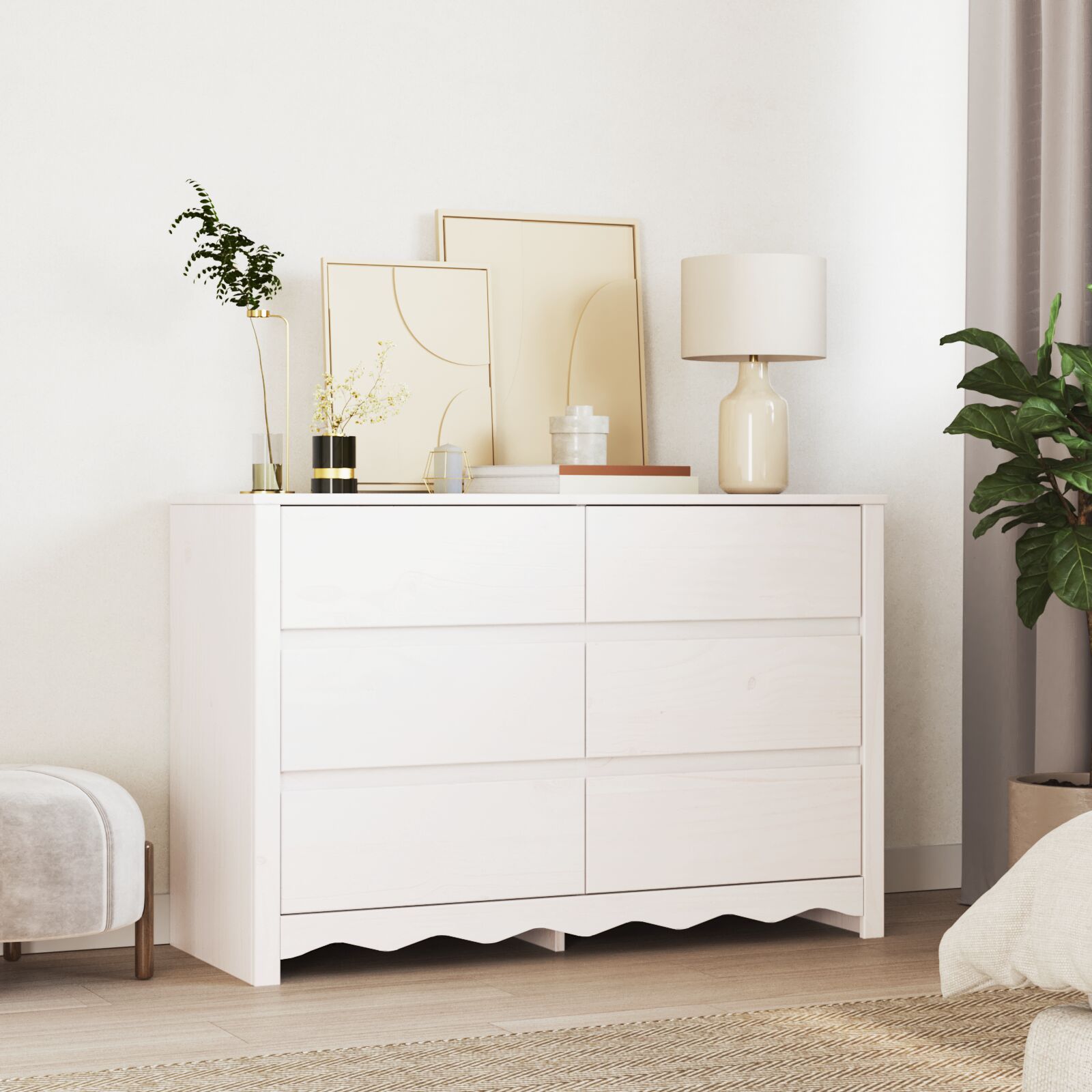 Kommode ""DRAMMEN"" Weiß 111x43x73,5 cm Massivholz Kiefer Kommode ""DRAMMEN"" Weiß 111x43x73,5 cm Massivholz Kiefer