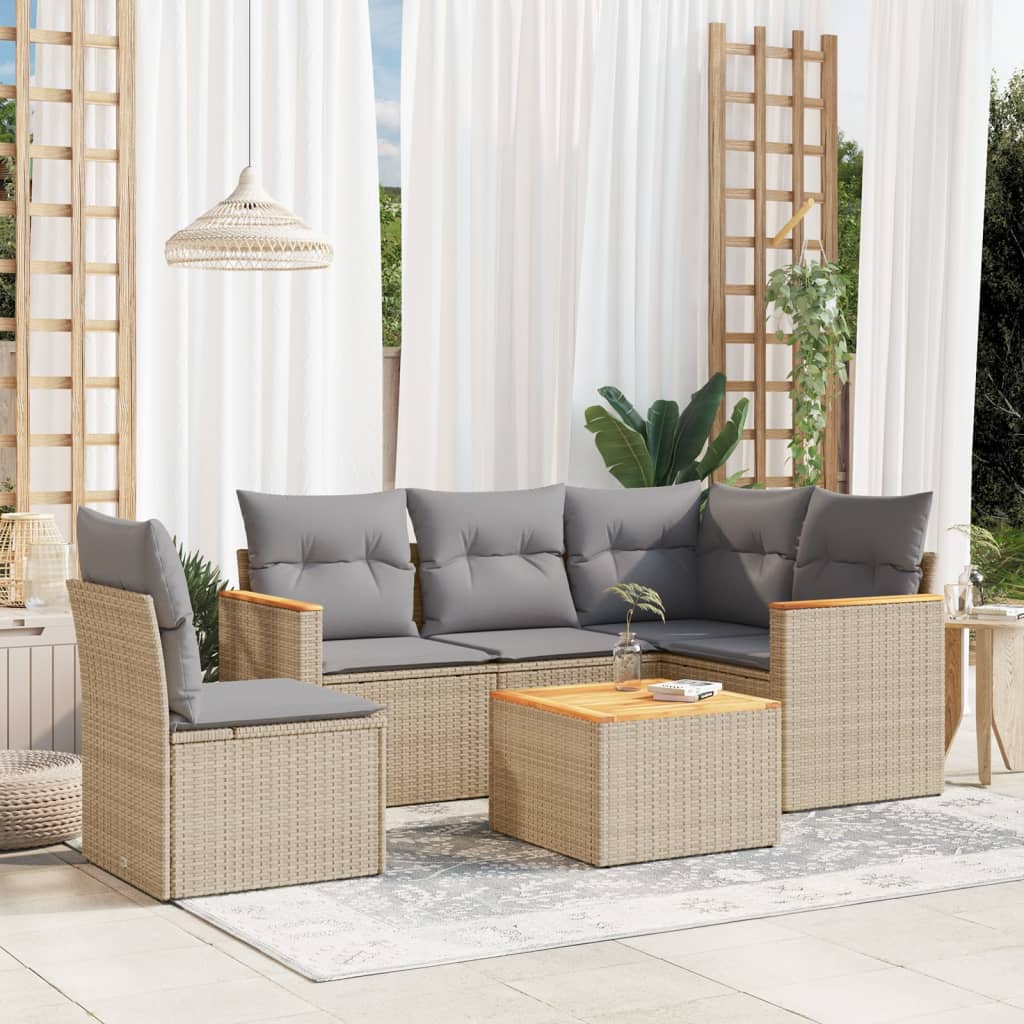 6-tlg. Garten-Sofagarnitur mit Kissen Beige Poly Rattan 6-tlg. Garten-Sofagarnitur mit Kissen Beige Poly Rattan