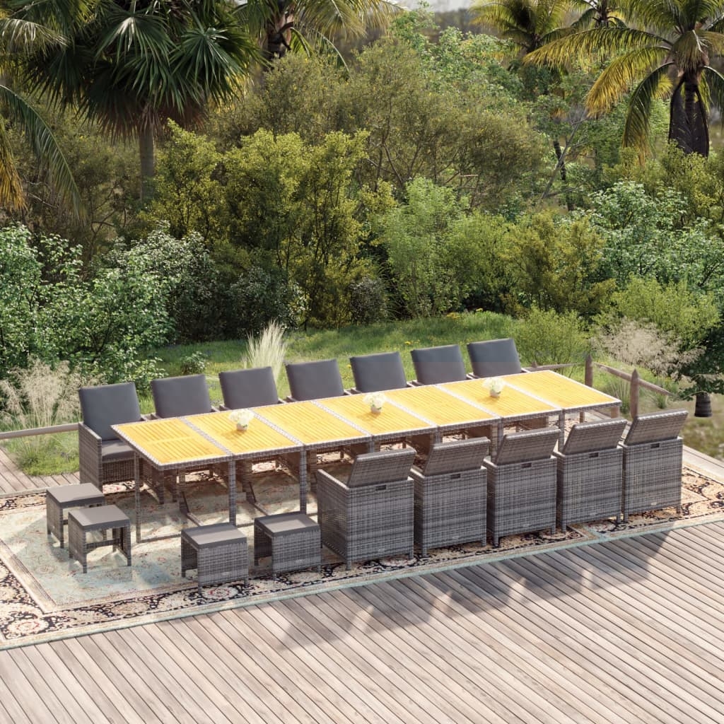 19-tlg. Garten-Essgruppe mit Kissen Grau Poly Rattan 19-tlg. Garten-Essgruppe mit Kissen Grau Poly Rattan