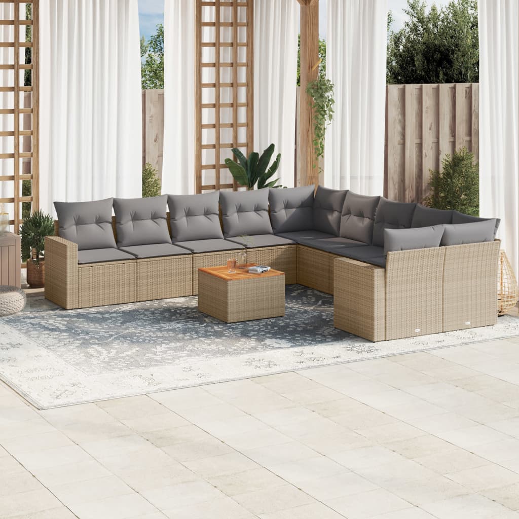 11-tlg. Garten-Sofagarnitur mit Kissen Beige Poly Rattan 11-tlg. Garten-Sofagarnitur mit Kissen Beige Poly Rattan