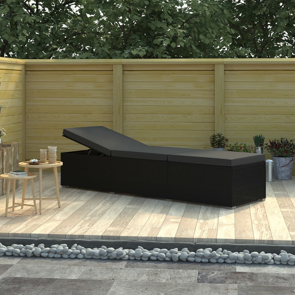 Sonnenliege mit Auflage Poly Rattan Schwarz Sonnenliege mit Auflage Poly Rattan Schwarz