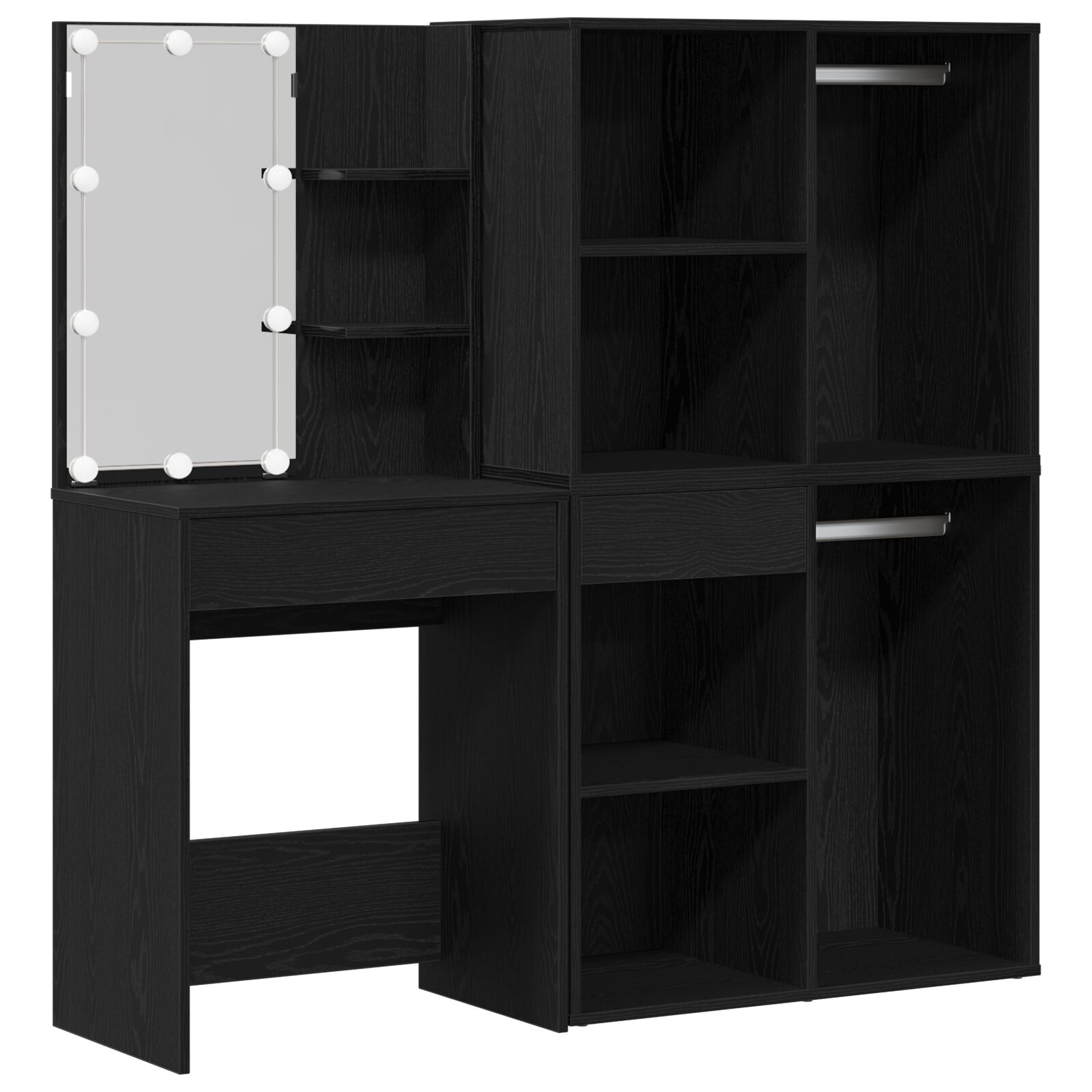 LED Kosmetiktisch mit 2 Schränken in Schwarze Eiche aus Holzwerkstoff LED Kosmetiktisch mit 2 Schränken in Schwarze Eiche aus Holzwerkstoff
