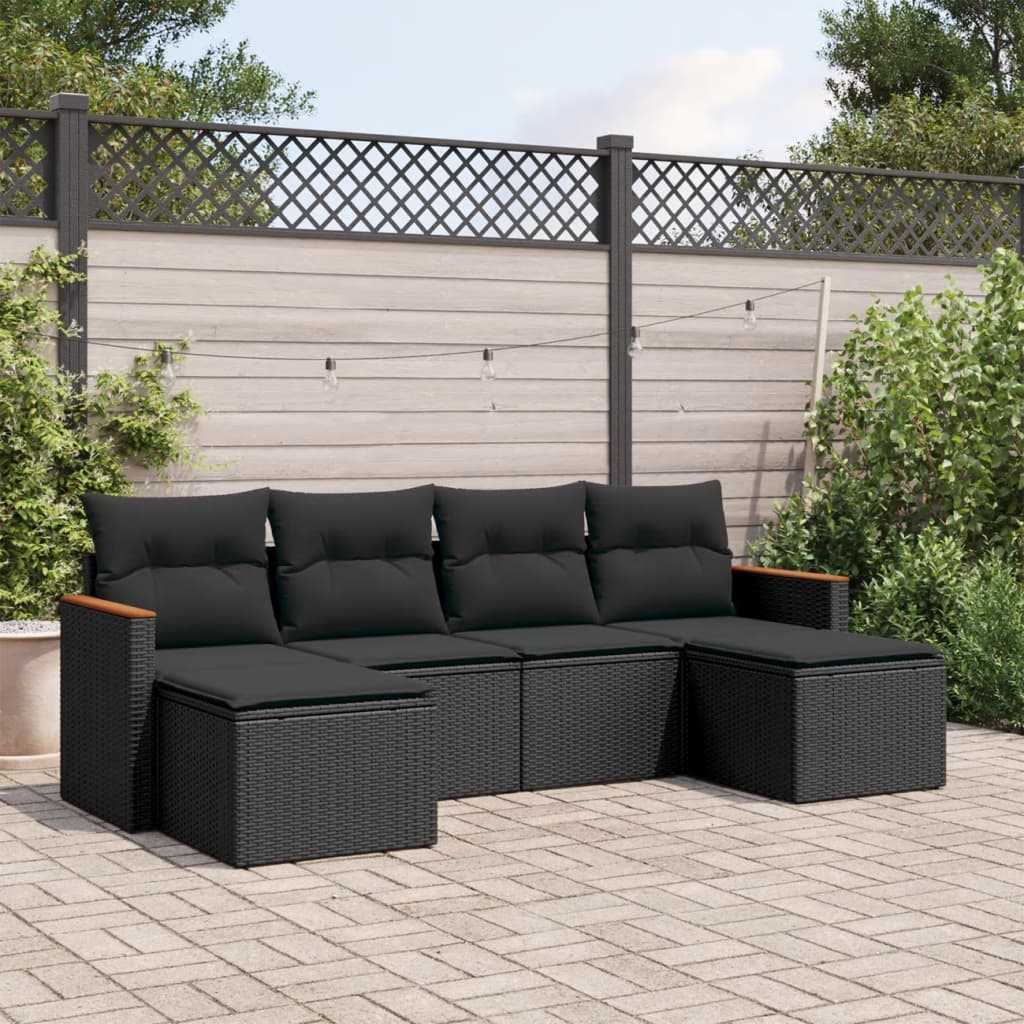 6-tlg. Garten-Sofagarnitur mit Kissen Schwarz Poly Rattan 6-tlg. Garten-Sofagarnitur mit Kissen Schwarz Poly Rattan