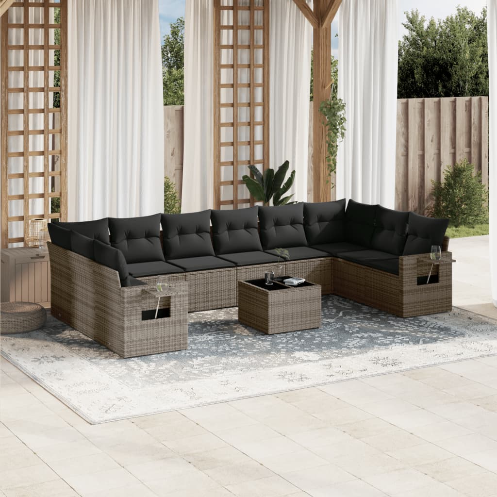 11-tlg. Garten-Sofagarnitur mit Kissen Grau Poly Rattan 11-tlg. Garten-Sofagarnitur mit Kissen Grau Poly Rattan
