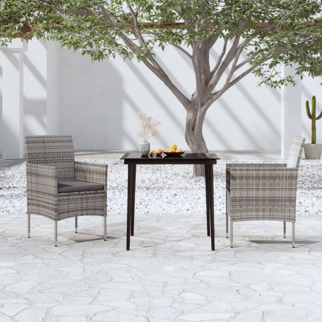 3-tlg. Garten-Essgruppe mit Kissen Grau und Schwarz 3-tlg. Garten-Essgruppe mit Kissen Grau und Schwarz
