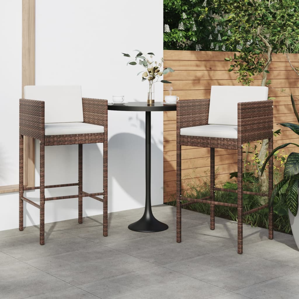 Barhocker 2 Stk. mit Kissen Braun Poly Rattan Barhocker 2 Stk. mit Kissen Braun Poly Rattan