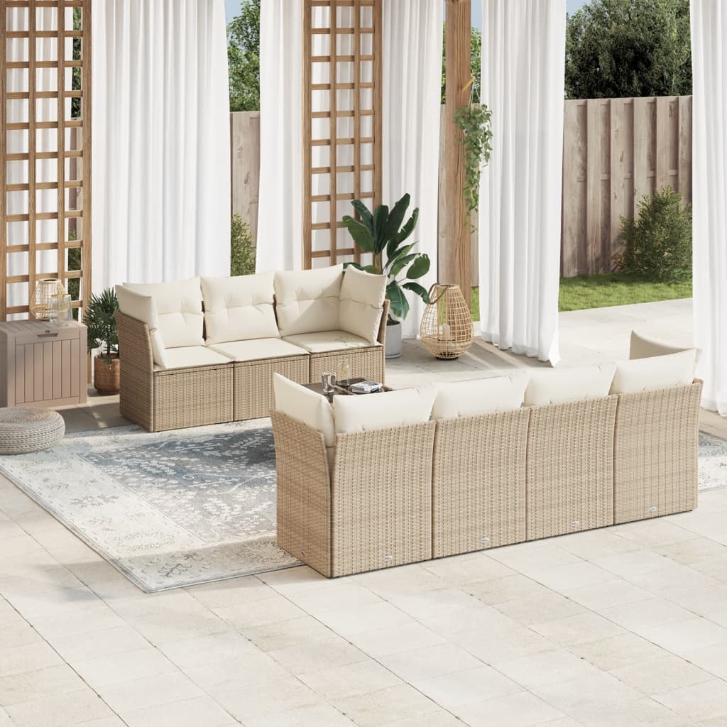 8-tlg. Garten-Sofagarnitur mit Kissen Beige Poly Rattan 8-tlg. Garten-Sofagarnitur mit Kissen Beige Poly Rattan