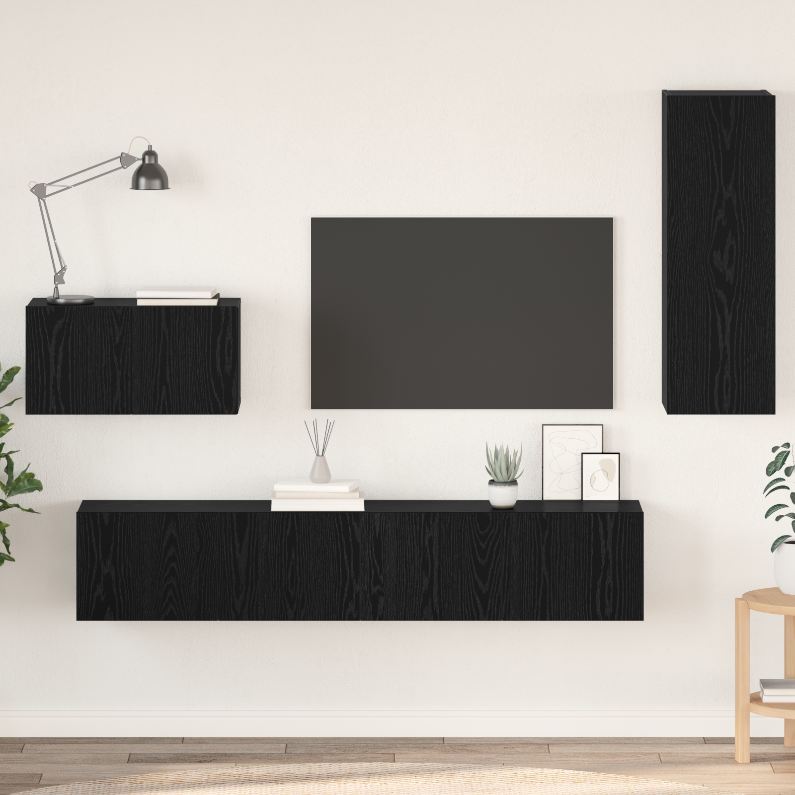 Wand TV Schrank mit Regal Sonstiges mit Speicher mit Tür 4 pcs Schwarz Eiche Wand TV Schrank mit Regal Sonstiges mit Speicher mit Tür 4 pcs Schwarz Eiche