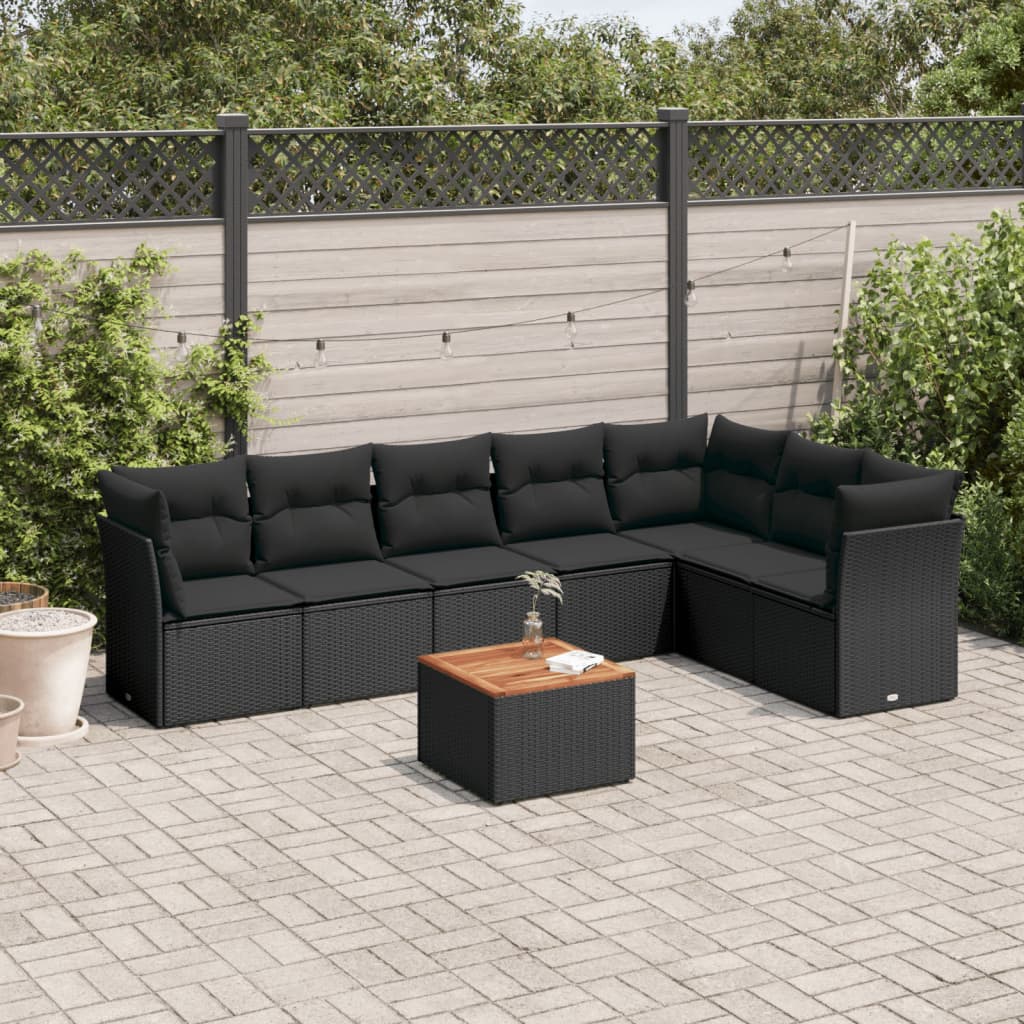 8-tlg. Garten-Sofagarnitur mit Kissen Schwarz Poly Rattan 8-tlg. Garten-Sofagarnitur mit Kissen Schwarz Poly Rattan