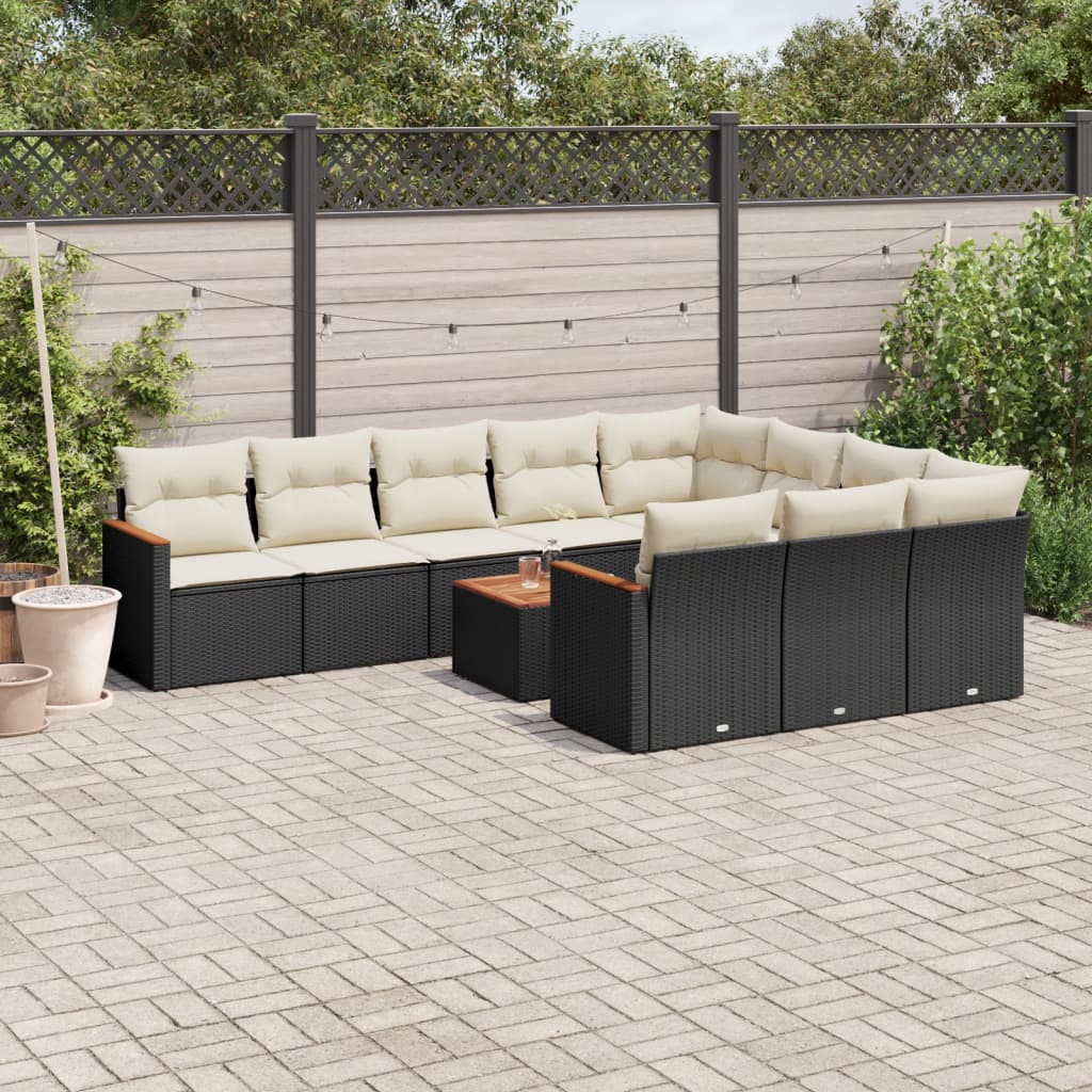11-tlg. Garten-Sofagarnitur mit Kissen Schwarz Poly Rattan 11-tlg. Garten-Sofagarnitur mit Kissen Schwarz Poly Rattan